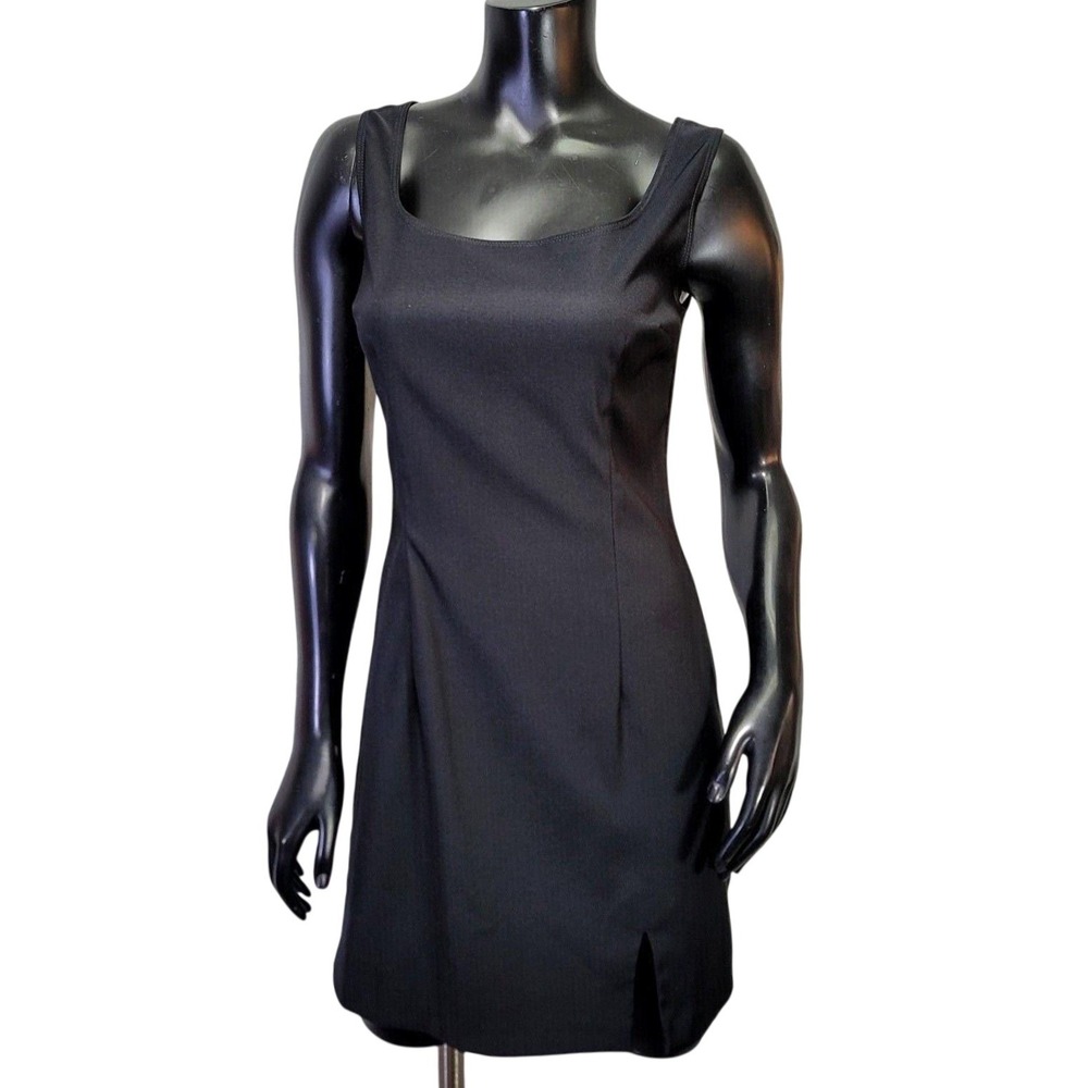 Vintage Rampage Black Square Neck Mini Dress Size 7 Made in USA 90s LBD Slit